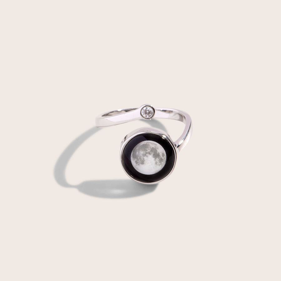 moon phase Cosmic Spiral Ring in Rhodium